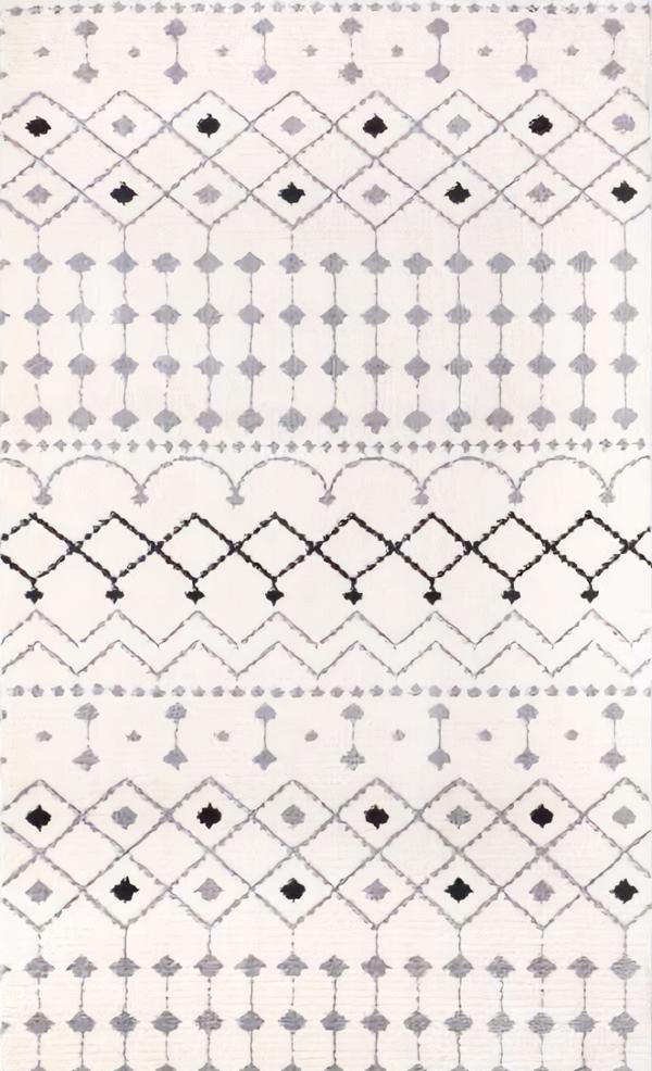 Weiß Orientalisch Teppich Wohnzimmerteppich Kurzflor Schwarz Muster