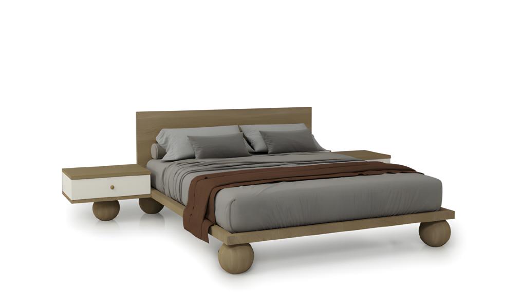 Stilvoll 2tlg. Schlafzimmer Set Design Hellbraun Bett 2x Nachttische Doppelbett