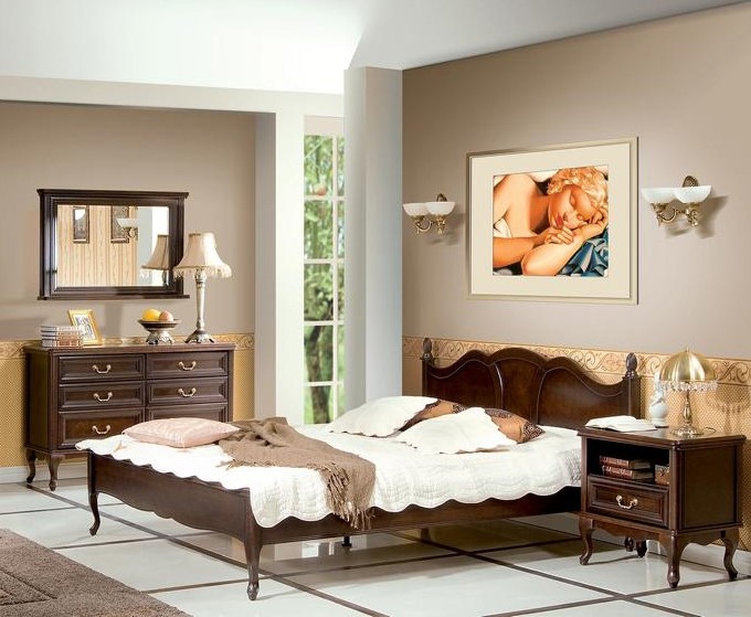 Klassisches Schlafzimmer Set Bett 2x Nachttische Holzmöbel Kommode Stilvoller