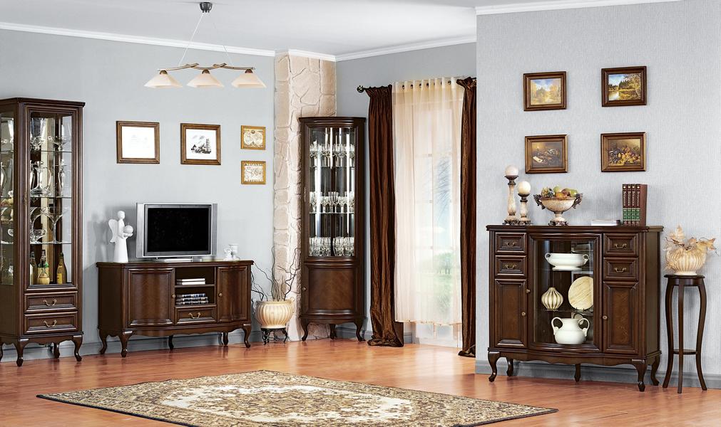 Klassisches Wohnzimmer Set Braun Glasvitrine Eckvitrine Stilvoller TV-Lowboard