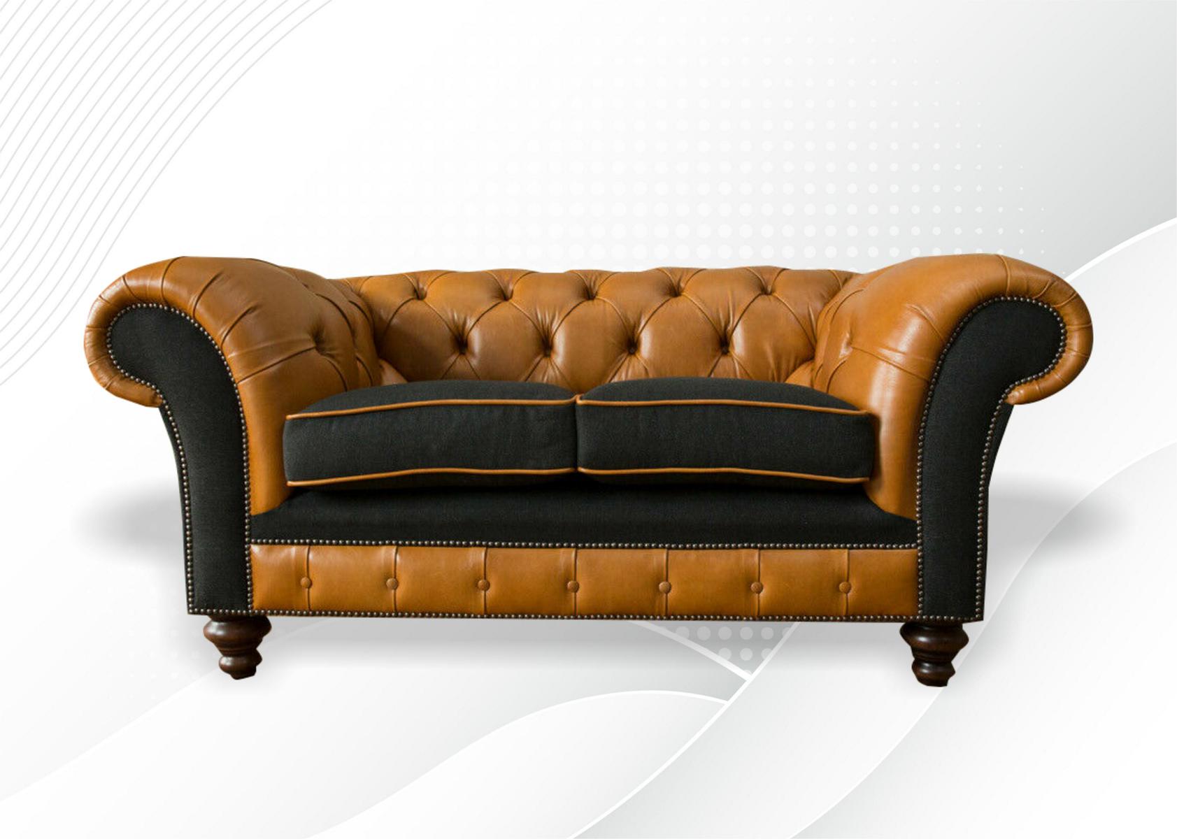 Chesterfield 2 Sitzer Wohnzimmer Couch Sofa Polster Sitz Textilleder Garnitur
