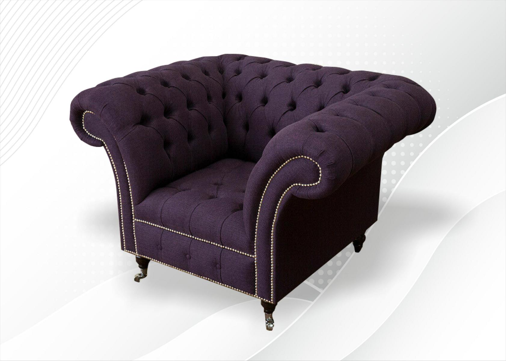 Chesterfield Sessel Textil Sofa Stoff Couch Sofas Couchen Club Lounge Lila Neu
