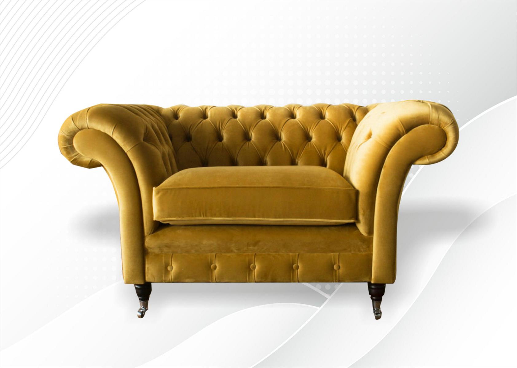 Chesterfield Sessel Textil Sofa Stoff Couch Sofas Couchen Club Lounge Gelb Neu