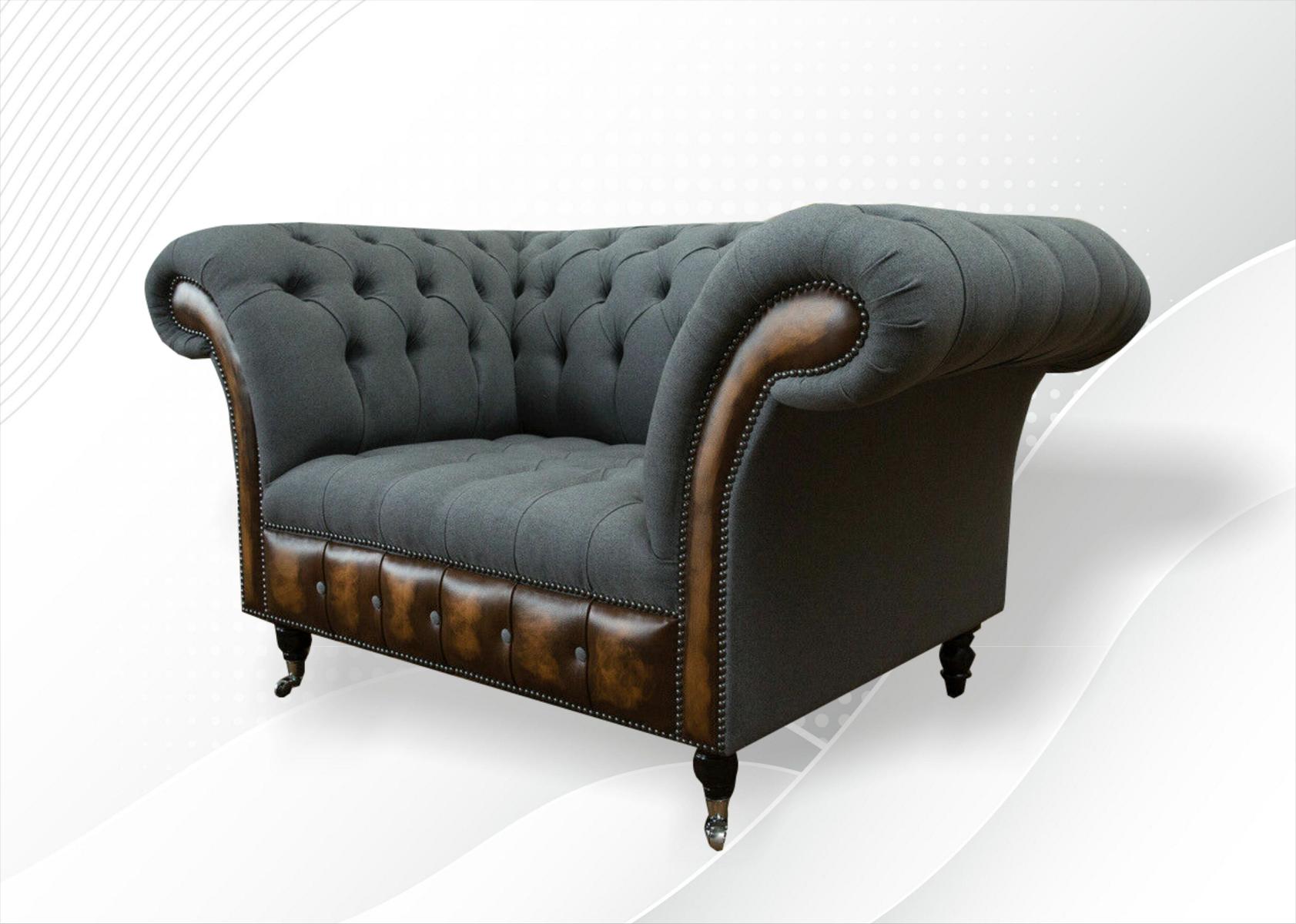 Chesterfield Sessel Textil Sofa Stoff Couch Sofas Couchen Club Lounge Grau Neu