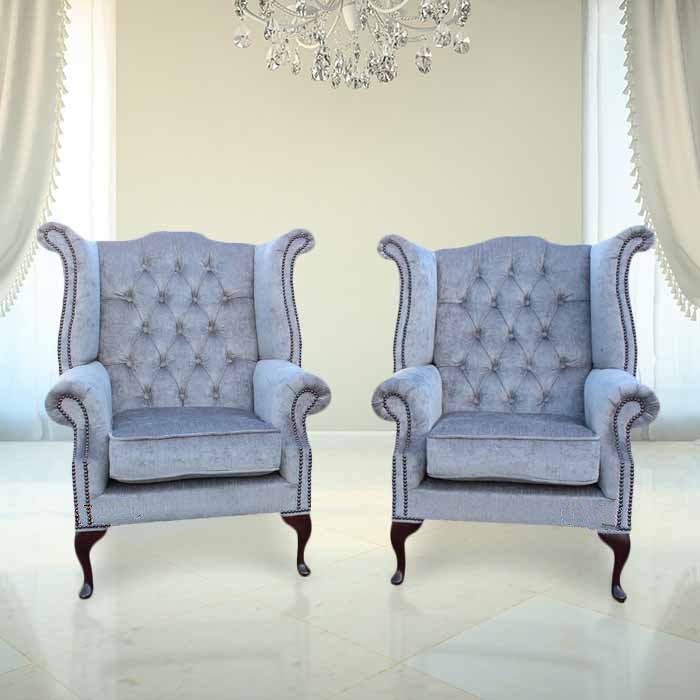 Chesterfield Ohrensessel Sessel Couch Sofa Polster Sitz Lounge Babyblau Relax