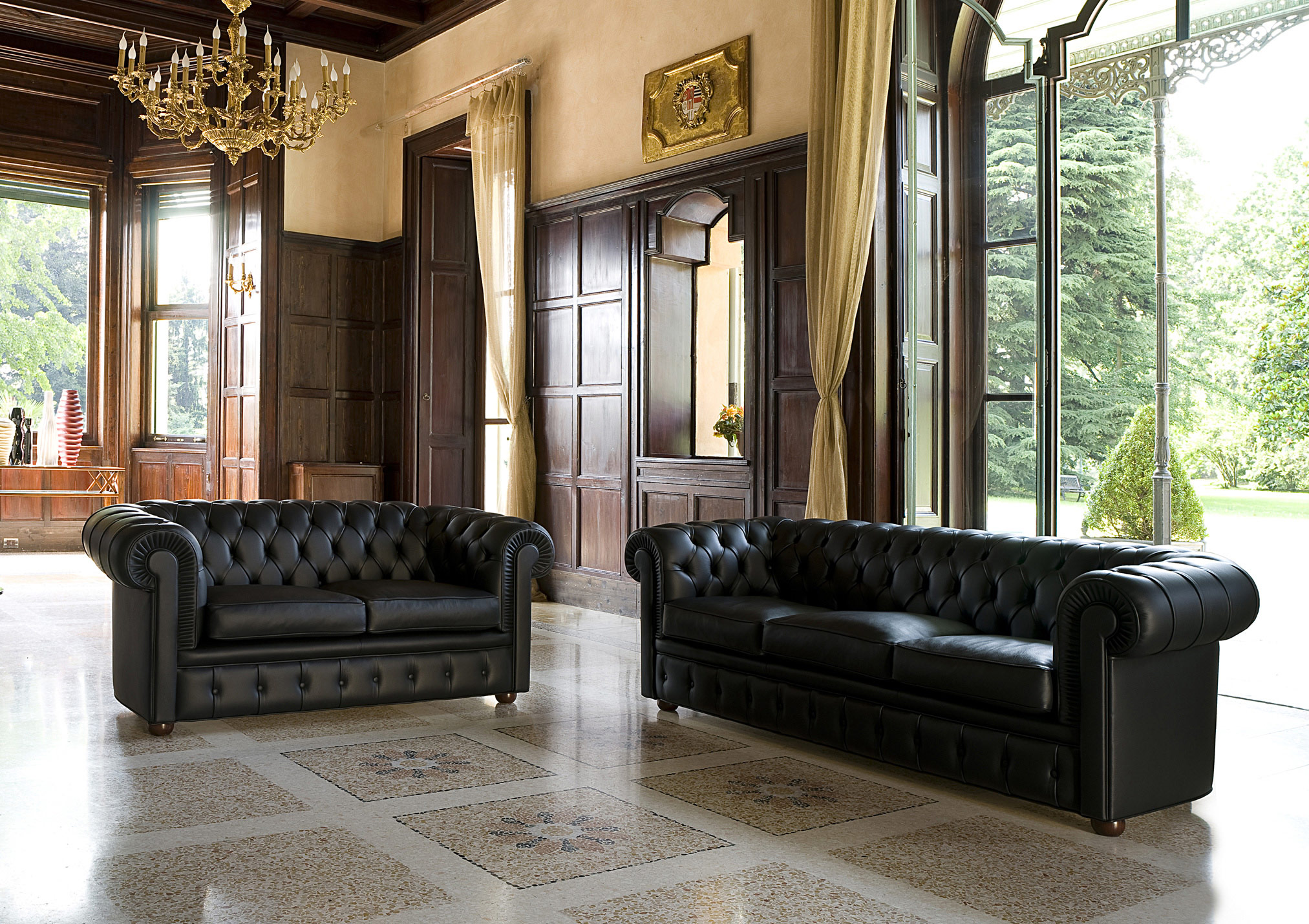 Sofagarnitur Chesterfield 3+2 Sitzer Sofa Leder Couch Polster Schaffhausen Neu