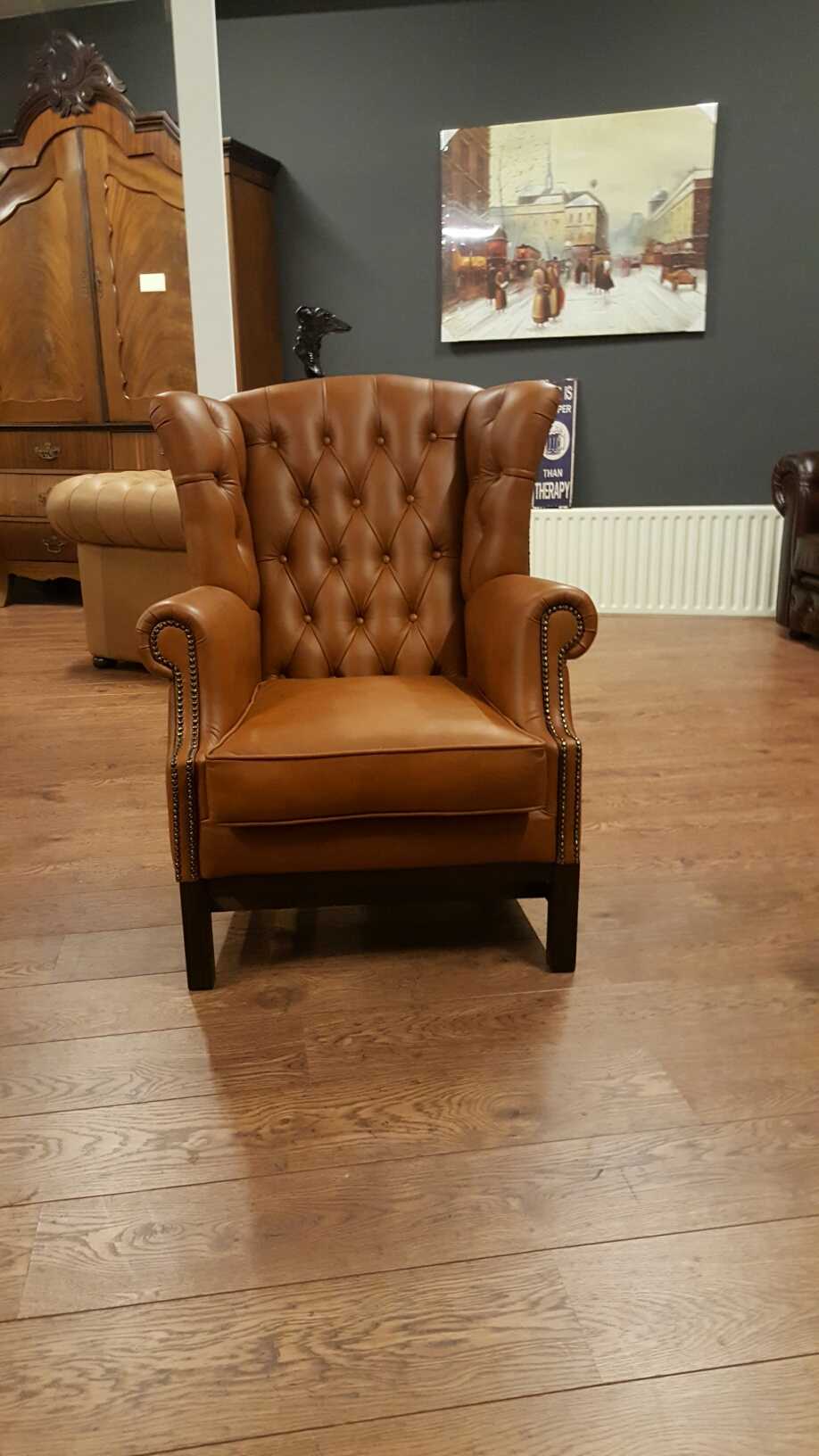 Chesterfield Ohrensessel Sessel Polster Fernseh Büro Couch 100% Echtes Leder