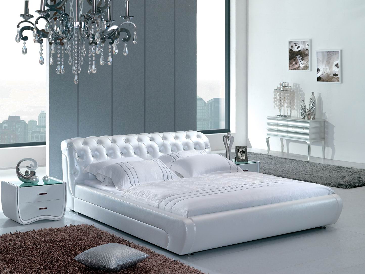 Designer Luxus Chesterfield Polster Doppelbett Bett Betten Hotel Leder S-0816