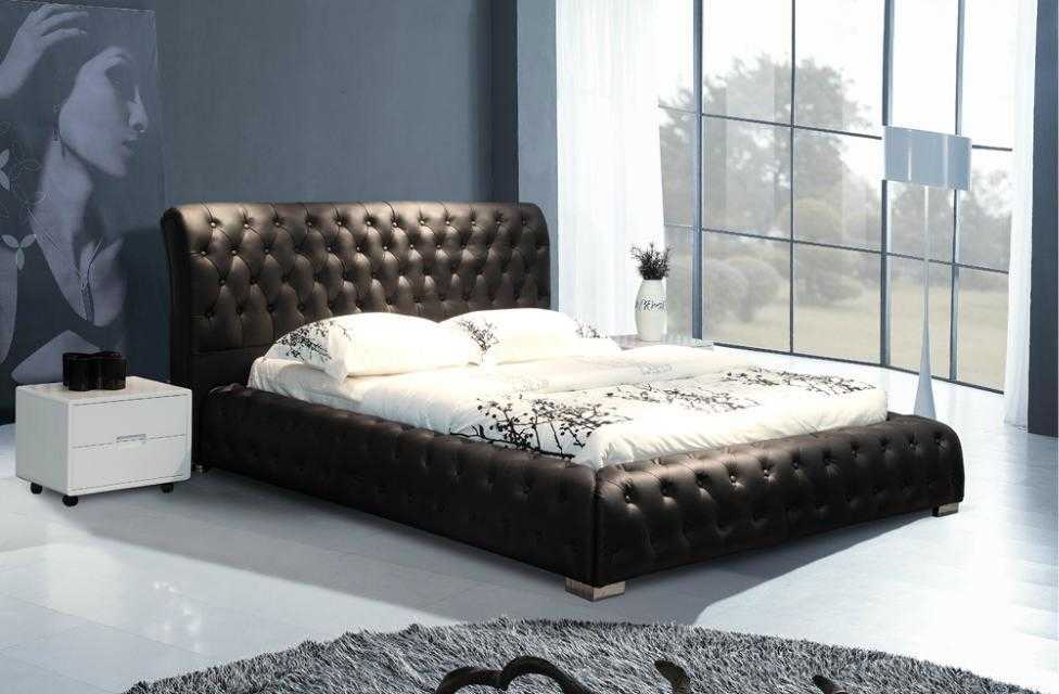 Chesterfield Polster Doppel Ehe Betten Modernes Designer Bett Leder Textil 9178B