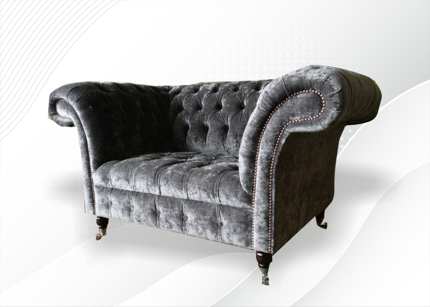 Chesterfield Sessel Sofa Couch Stuhl Lounge Relax Designer Wohnzimmer Samt Grau
