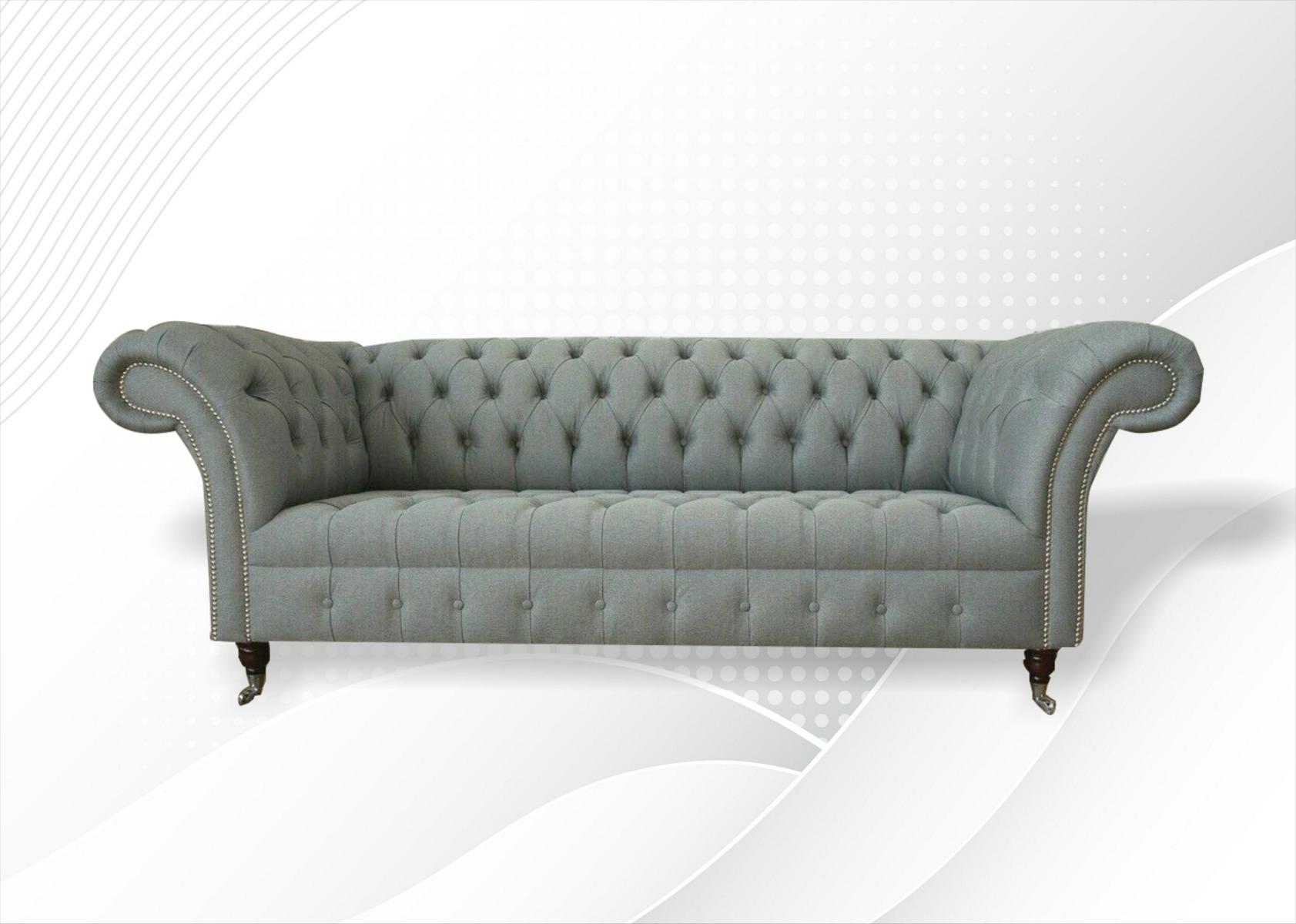 Gemütliche Sofa Couch Chesterfield Graue Textil Couchen Polster Dreisitzer Neu