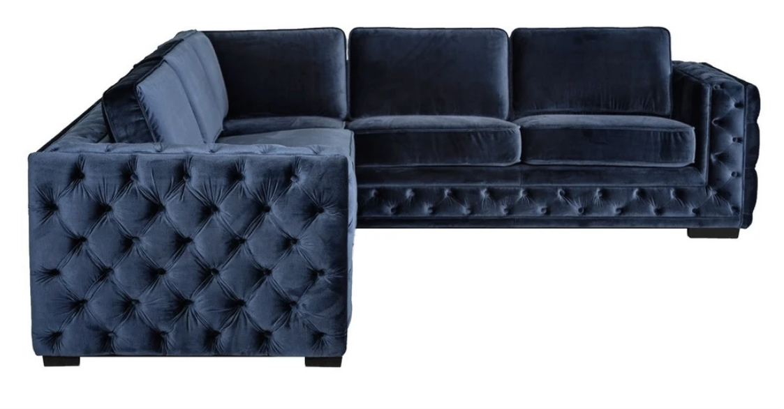 Ecksofa Navy Blau Eckgarnitur Polster Samt Neu Möbel Design Wohnlandschaft Couch
