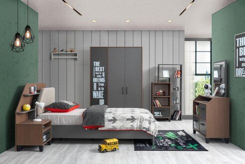Kinderzimmer Set Kinderbett Nachttisch Kommode Kleiderschrank Buecherregal