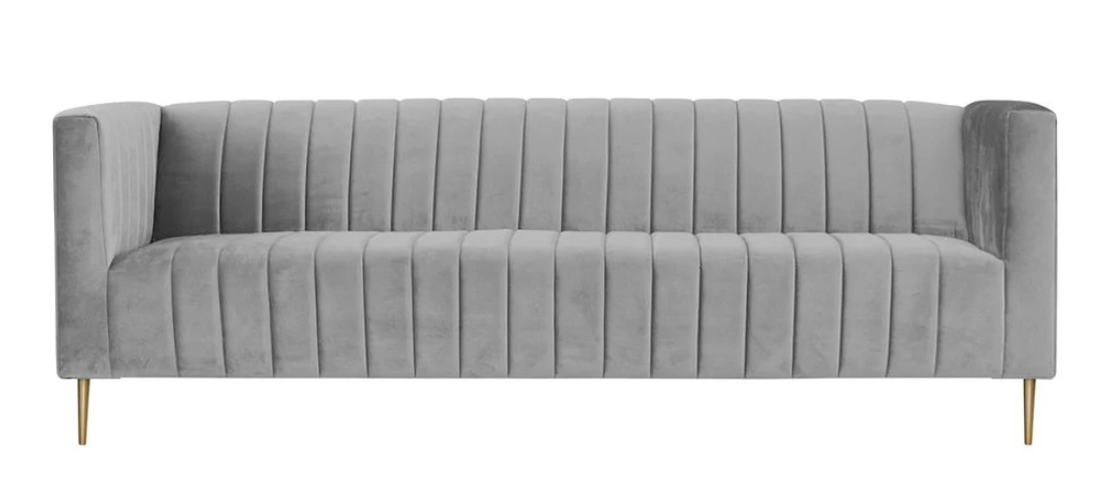 Dreisitzer Grau Sofa Sofas Grau Samt Stoff Wohnzimmer Design Couchen Polster Neu