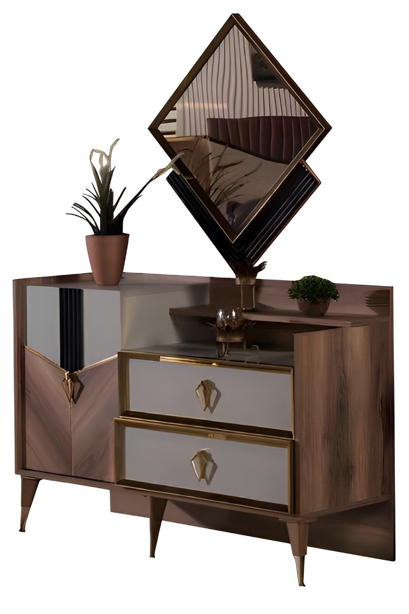 Schlafzimmer Set Schminktisch + Spiegel Kosmetiktisch Make-up Tisch Braun 2tlg.