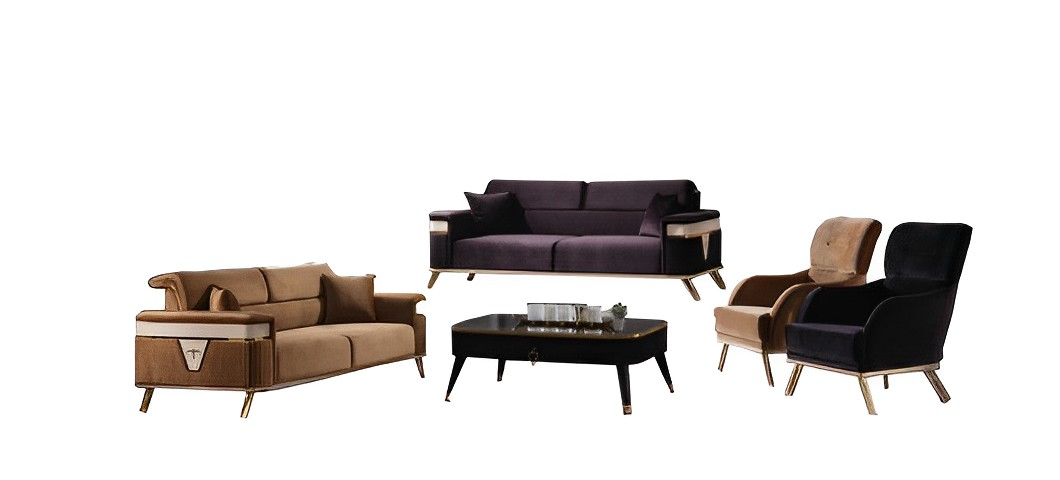 Wohnzimmer Set Sofa 3+3+1+1 Sitzer Sessel Couch Lila Braun Sofagarnituren 4tlg