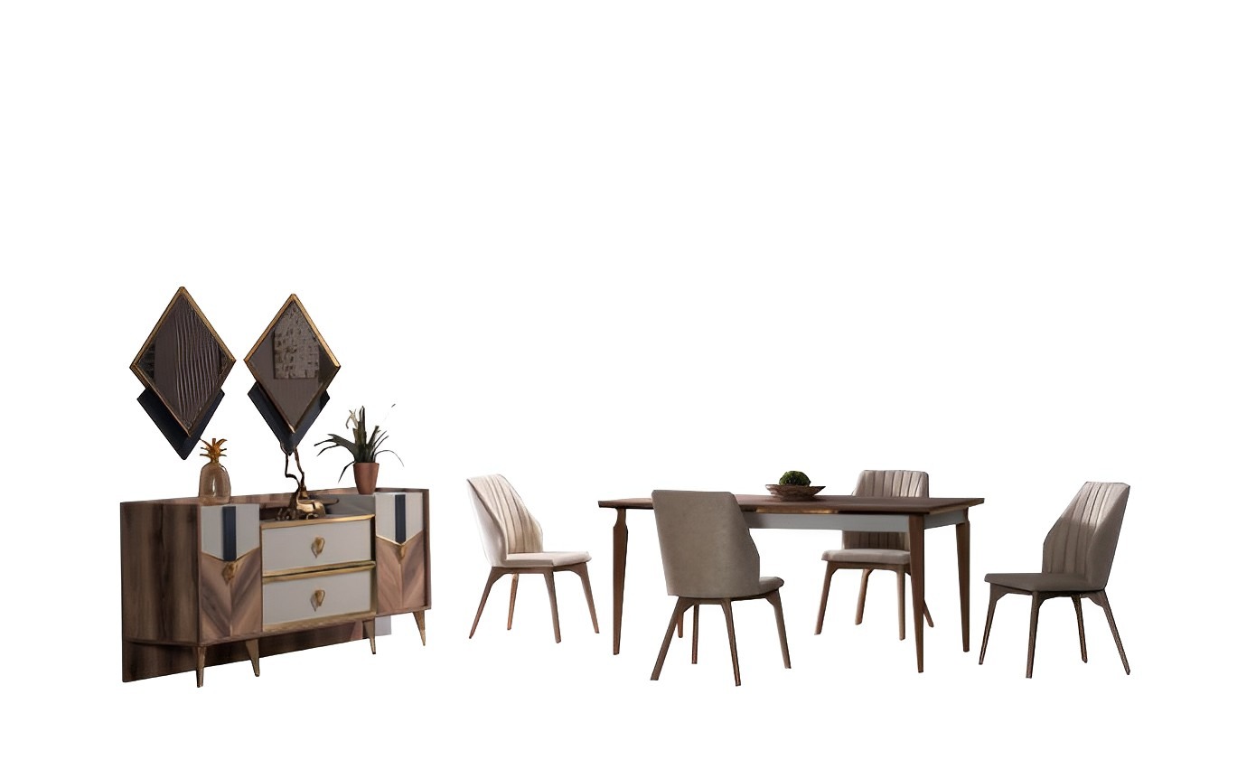 Esszimmer Set Tisch 4x Stuhle Sideboard Spiegel Luxus Essgruppen Modern 7tlg.