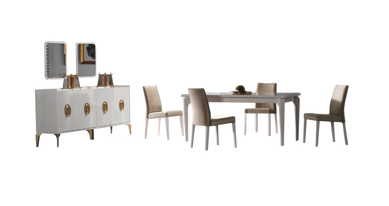 Esszimmer Set Esstisch + 4x Stühle + Sideboard + Spiegel 7tlg. Moderne Lux Möbel