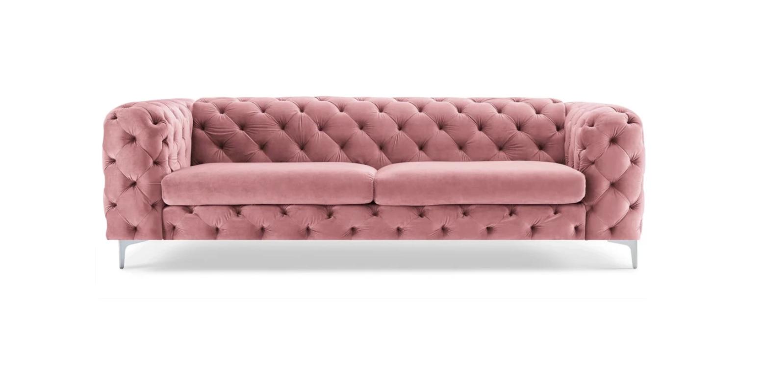 Rosa Dreisitzer Sofa Stoff Wohnzimmer Design Couchen Polster Sofas Chesterfield