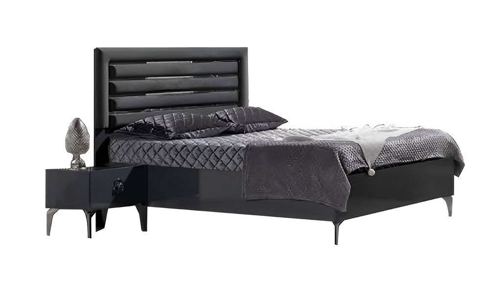Schlafzimmer Set Bett + 2x Nachttische 3tlg Moderne Möbel Holz Schwarz 180cm