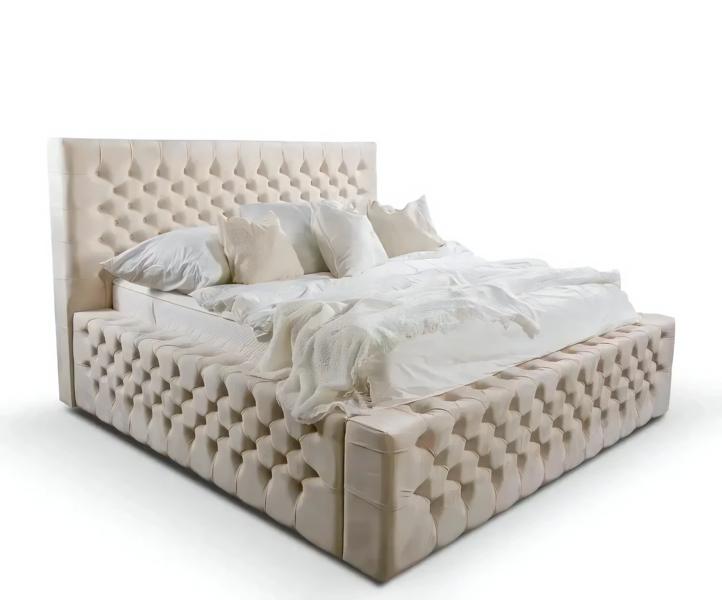 Schlafzimmer Doppelbett Bett 180сm Matratze Beige Chesterfield Stil Hochwertig