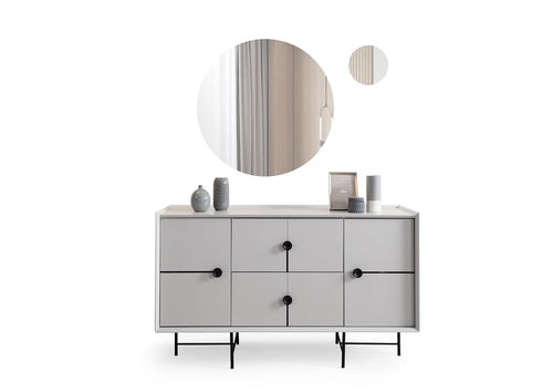 Design Kommode mit 2x Spiegel Schlafzimmer Set 3tlg Holzmöbel Grau Wandspiegel