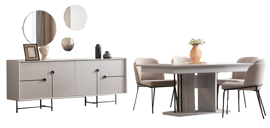 Esszimmer Set 8tlg Holzmöbel Esstisch mit 4x Stühlen Design Konsole 2x Spiegel