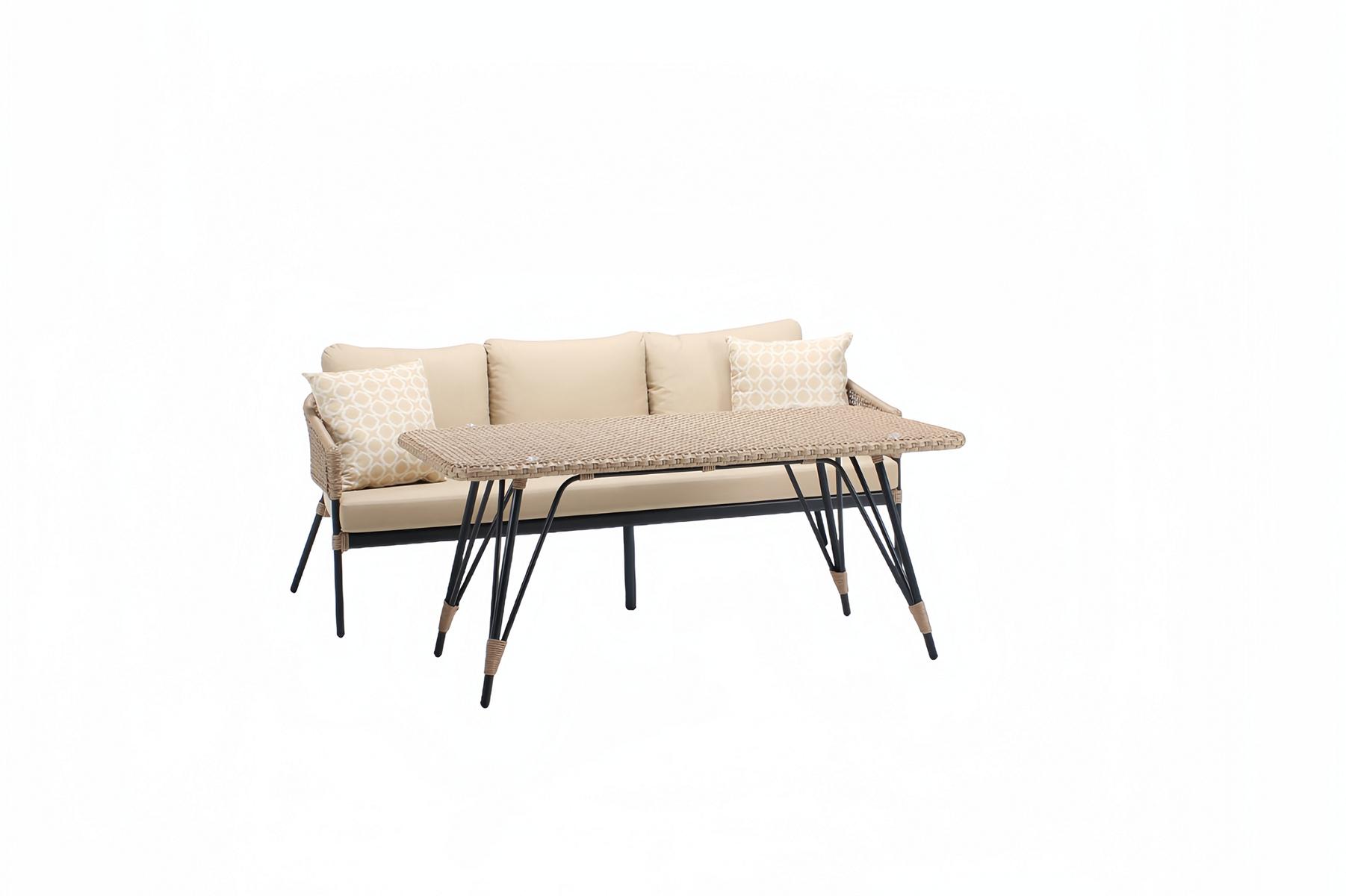 Sofa 3 Sitzer Beige Luxus Couchtisch Sofas Dreisitzer Stoff Modern Garnitur