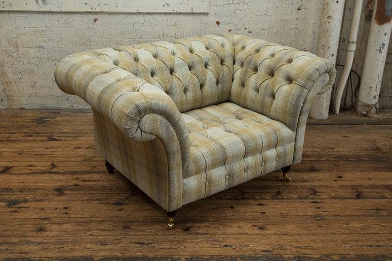 Chesterfield Sessel Fernseh Couch 1 Sitzer Sofa Textil Stoff Couchen Polster #11