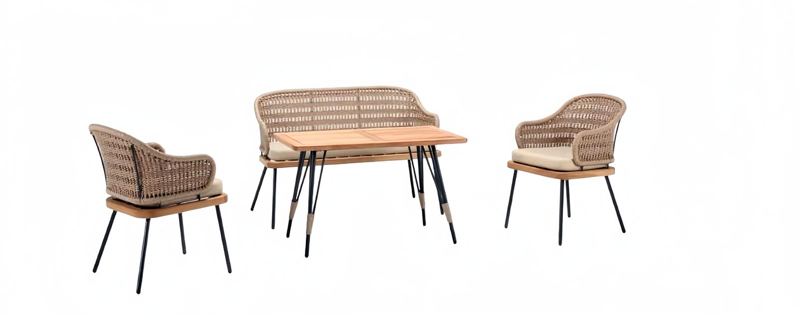 Garnitur Terrassen Luxus Beige Sofagarnitur Sofa 2 Sitzer 2x Sessel Couchtisch