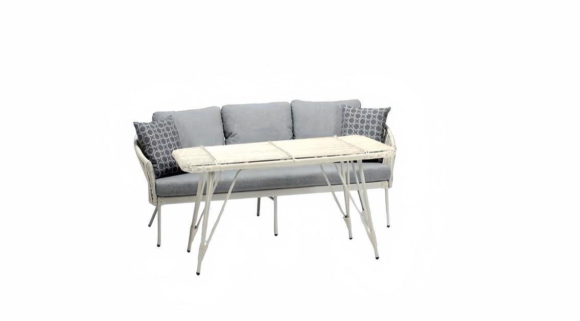 Sofa 3 Sitzer Grau Couchtisch Terrasse Rattan Design Moderne 2tlg Möbel