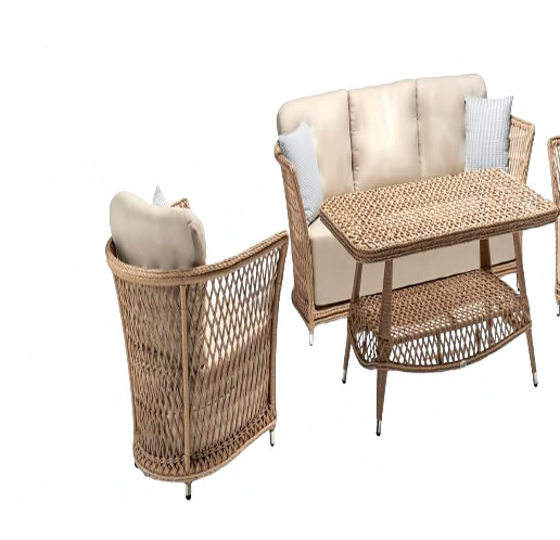 Sofagarnitur set 3 Sitzer Sofas Beige Sessel Couchtisch Terrasse Moderner set