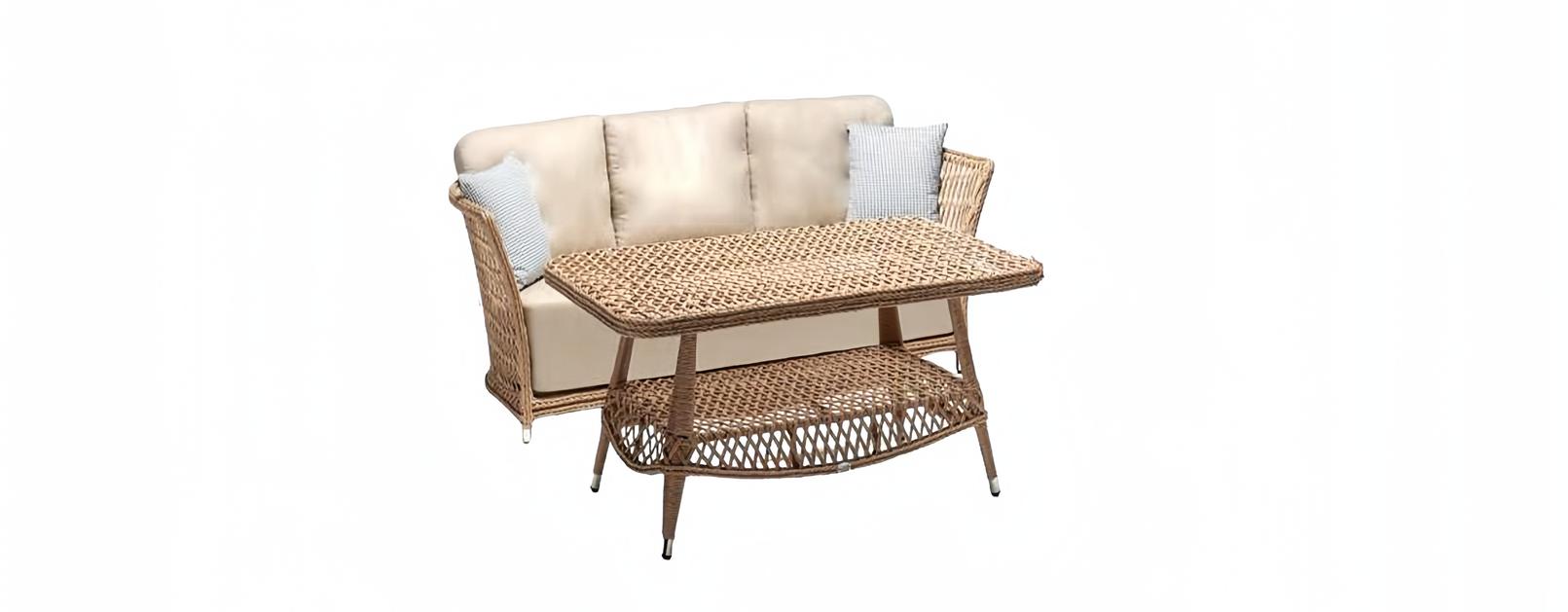 Garnitur Sofa 3 Sitzer Beige Couchtisch Sofas Dreisitzer Rattan Luxus Modern