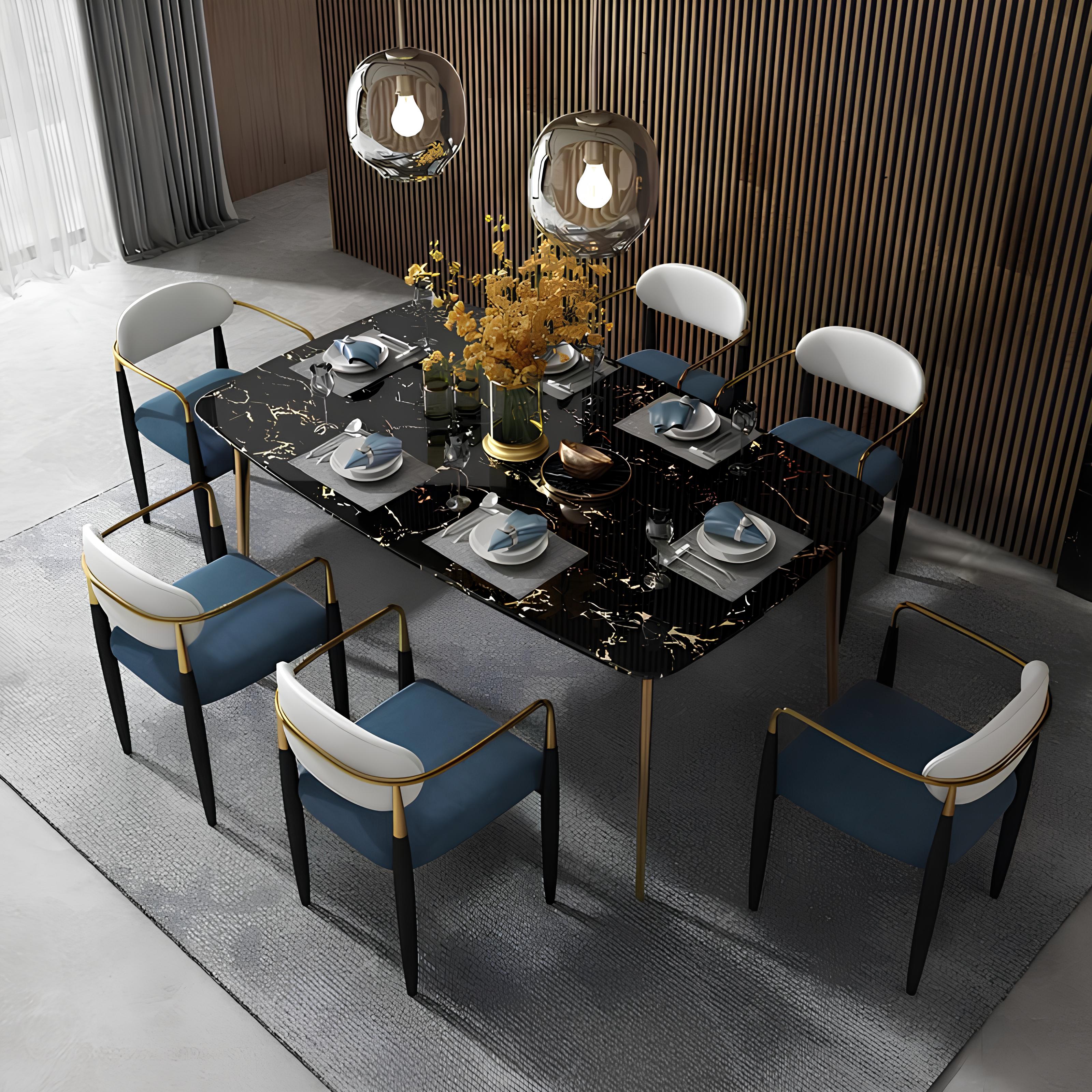 Moderner Edelstahl Esstisch Tisch Stein Optik Tische Ess Zimmer 140x80cm Design