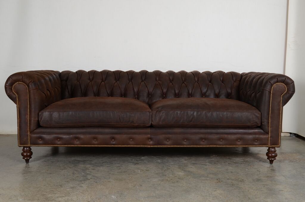 XXL Big Sofa Couch Chesterfield 240cm Polster Sofas 4 Sitzer Leder Vintage #274