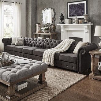 XXL Big Sofa Couch Chesterfield 480cm Polster Sofas 9 Sitzer Leder Textil #265