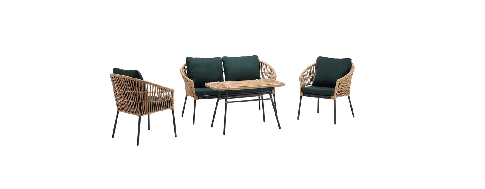 2 Sitzer Sofas Couchtisch Grün 2x Sessel Moderne Rattan Luxus Gartenmöbel