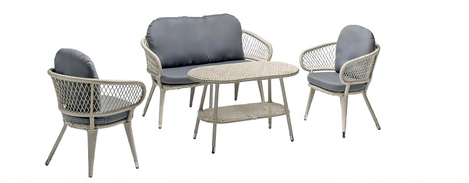 Sofagarnitur Rattan Graue Luxuriöse Sofa 2 Sitzer Moderner 2x Sessel Couchtisch