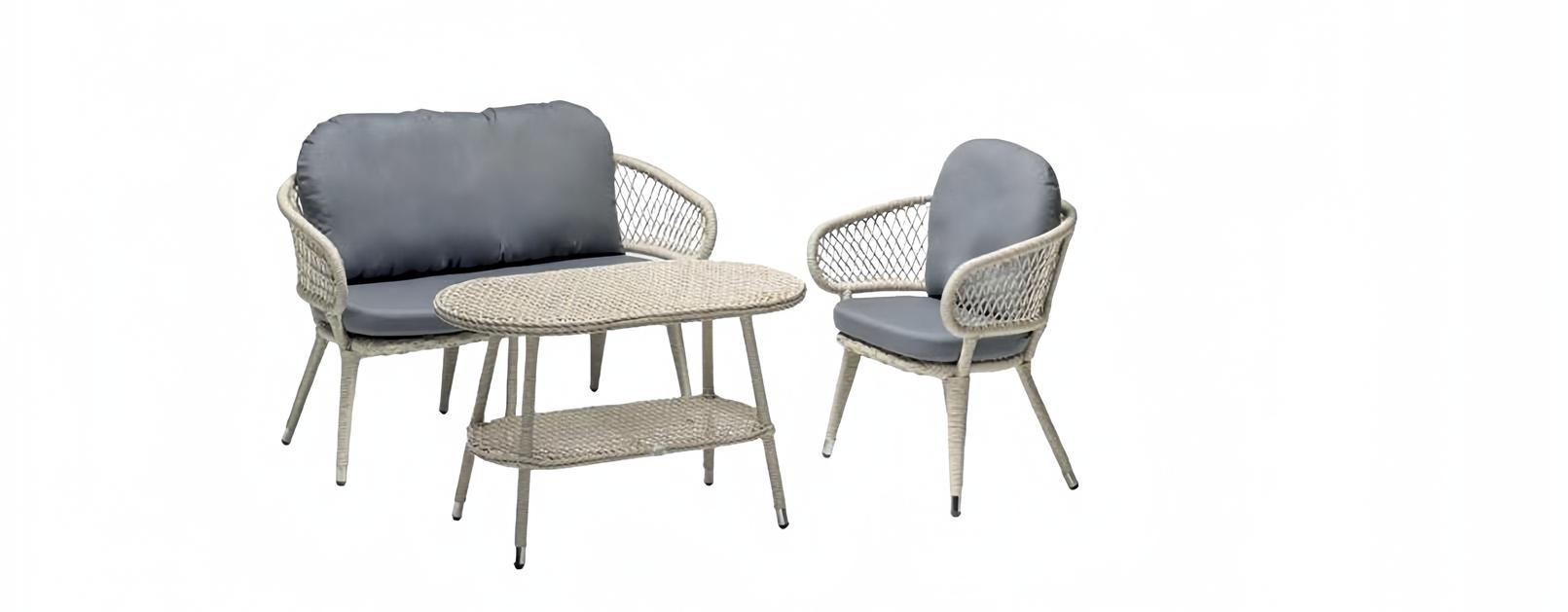 Sofagarnitur Rattan Graue Luxuriöse Sofa 2 Sitzer Moderner Sessel Couchtisch