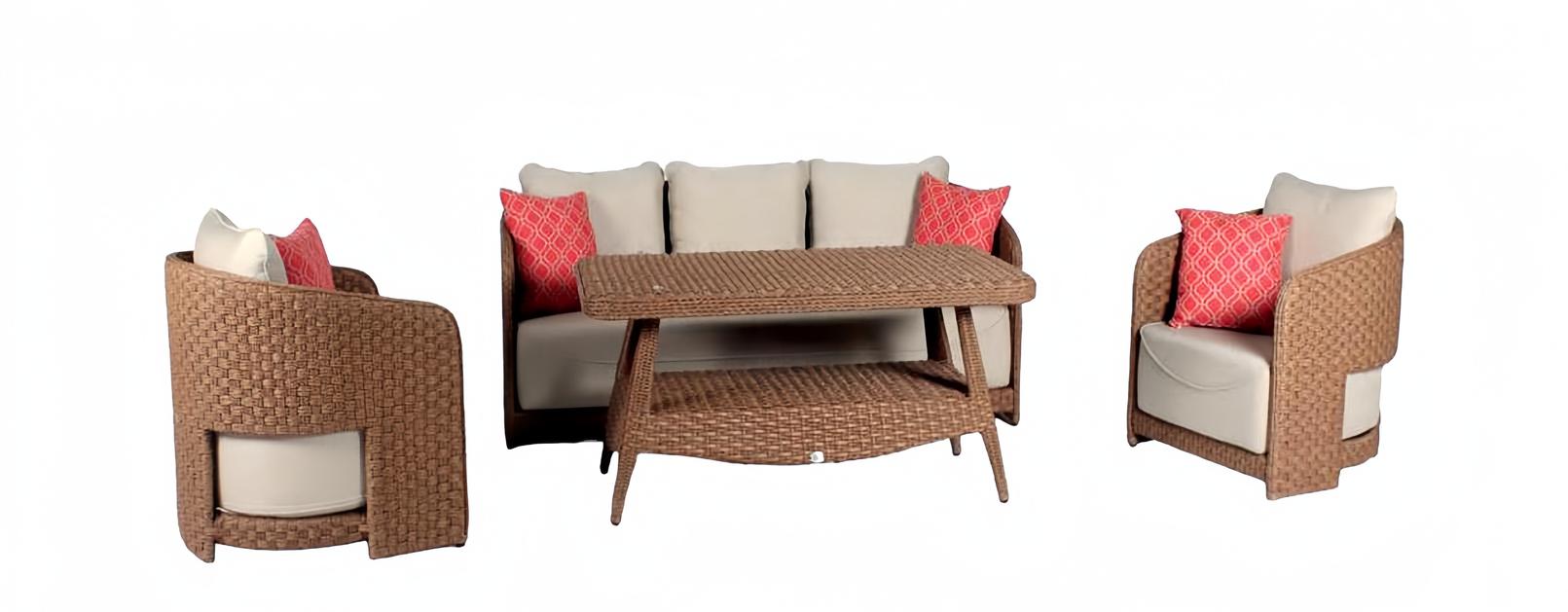 Sofagarnitur set 3 Sitzer Sofas Braun 2x Sessel Couchtisch Terrasse Moderner set
