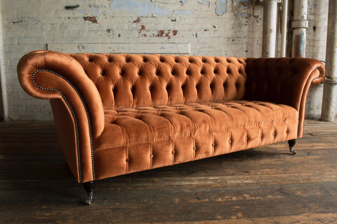Chesterfield Design Polster Couch Leder Sofa Garnitur Luxus Textil Sofas #160