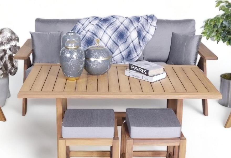 Set Sofa 3 Sitzer Sitzmöbel Gartenmöbel Esstisch Holz Tisch Komplett 2tlg