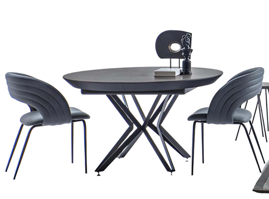 Esszimmer Set 7tlg Esstisch Designer 6x Stühle Essgruppe Grau Rund Küchentisch