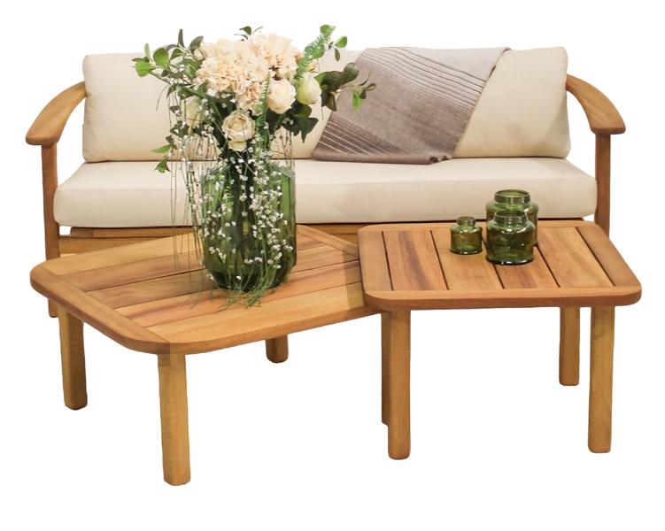 Komplett Set Sofa 3 Sitzer 2x Couchtische Designer Gartenmöbel Holz Textil