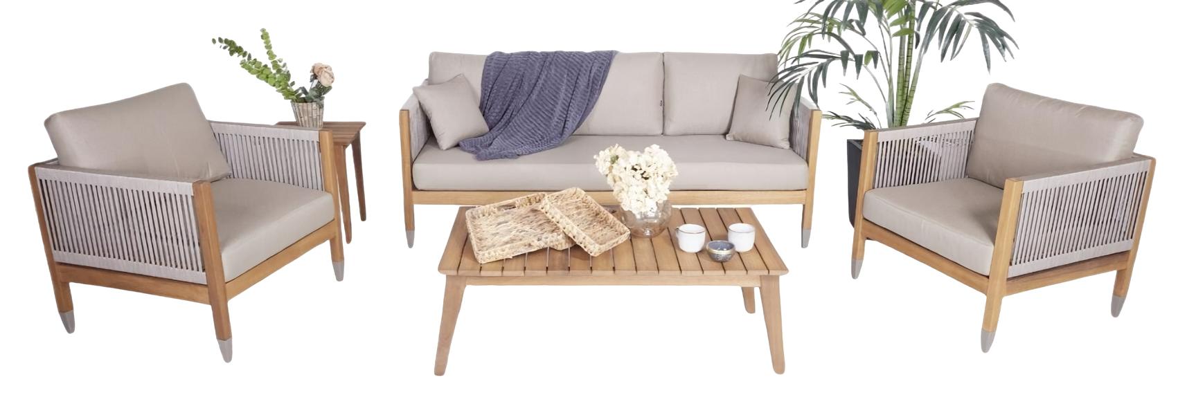 Stilvoller Gartenmöbel Set 4tlg 3+1+1 Sitzer Holz Couchtisch Terrassenmöbel