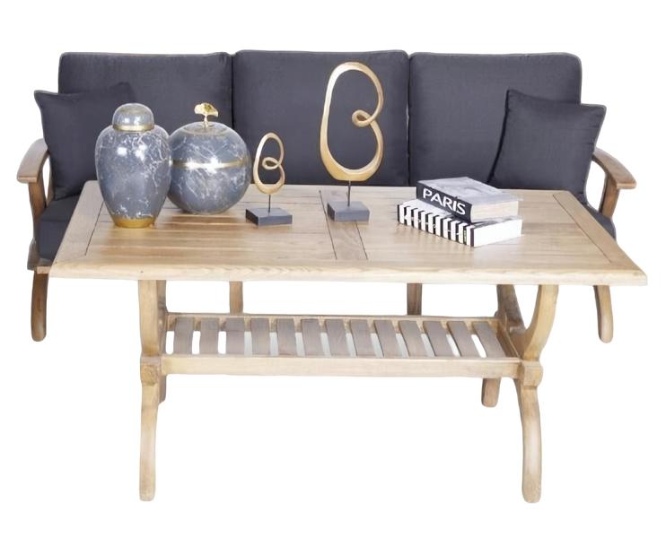Outdoor Sofa 3 Sitzer Holz Beige Esstisch Möbel Loungemöbel Gartenlounge 2tlg
