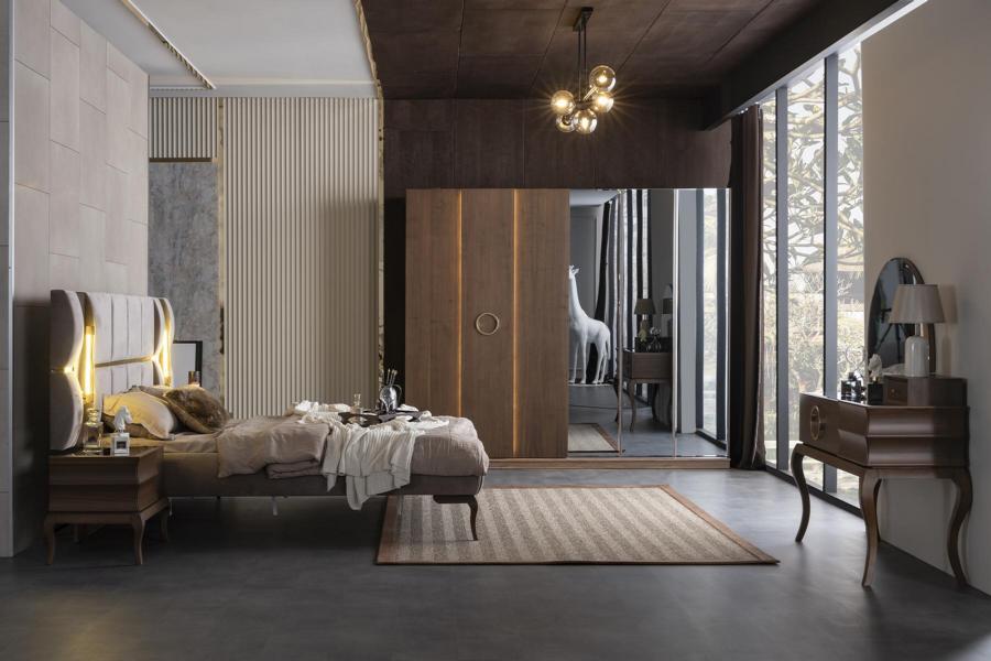 Schlafzimmer Bett Nachttische Schminktisch Kleiderschrank Beleuchtung 6tlg.