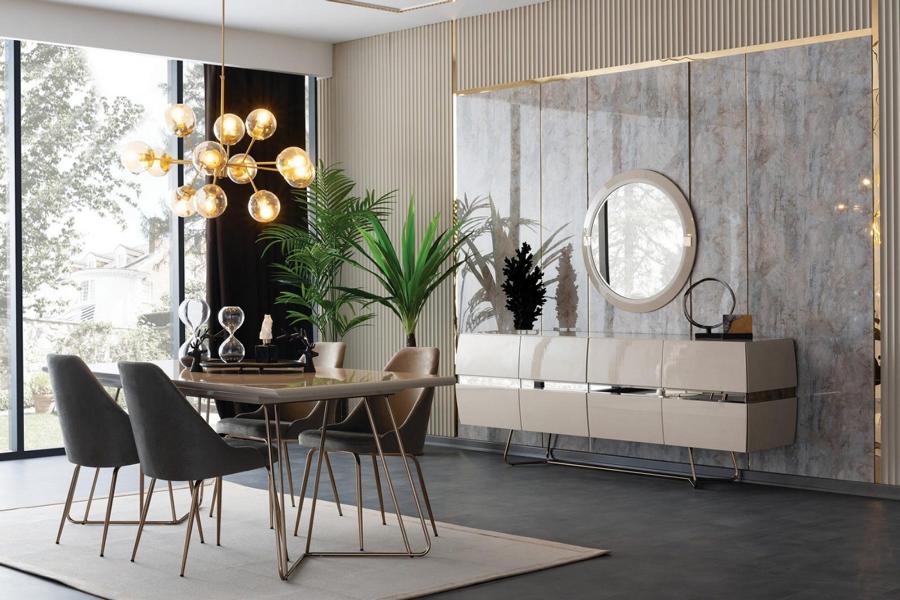 Essgruppe Esszimmergruppe Esszimmer Esstisch Stühle Sideboard Spiegel 7tlg