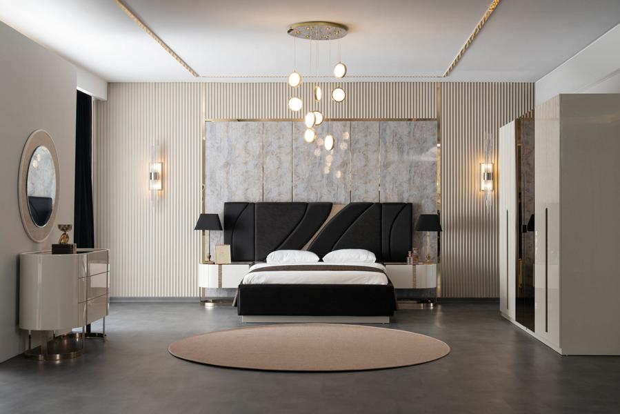 Doppelbett 2x Nachttische Kommode Spiegel Kleidershrank Schlafzimmer Set