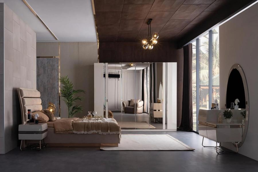 Schlafzimmer Komplett Bett Nachttische Kommode Spiegel Kleiderschrank Schrank